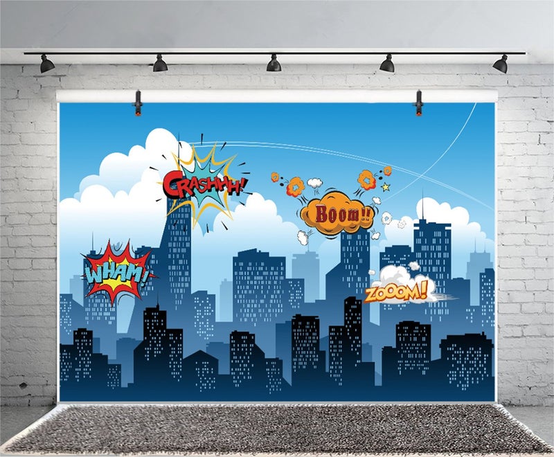 Yeele 10x8ft Little Superhero Backdrop Comic Superhero Cityscape Background for Photography Boy Girl Kid Birthday Baby Shower Party Banner Photo Booth YouTube Video Shoot Vinyl Studio Props - Image 3